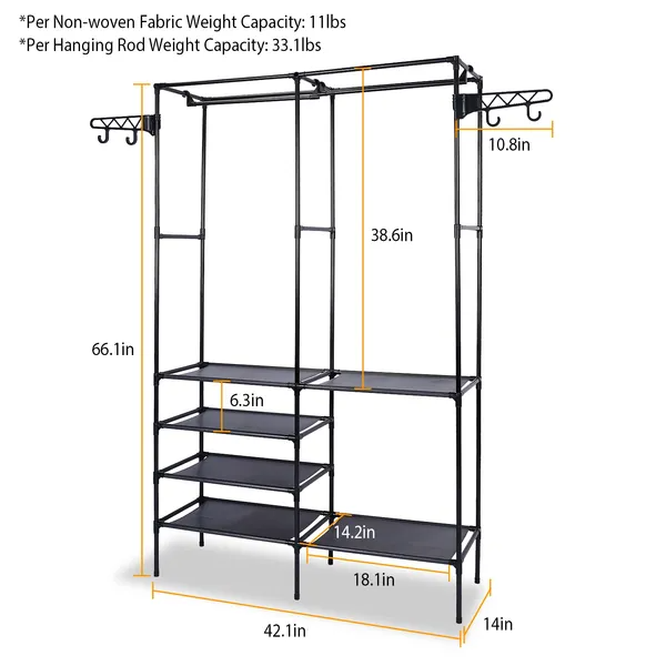 Metal Garment Rack Shoe Clothing Organizer Shelves Freestanding Multifunctional Clothes Wardrobe - view 2