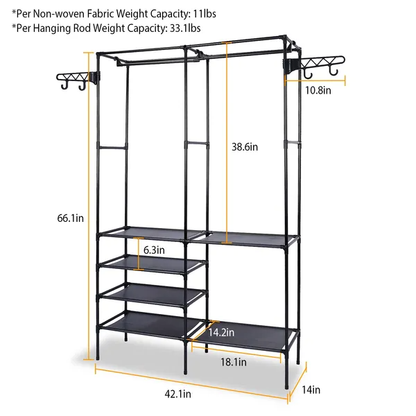 Metal Garment Rack Shoe Clothing Organizer Shelves Freestanding Multifunctional Clothes Wardrobe - view 2