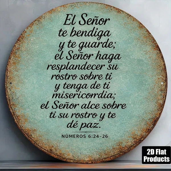 1pc 8x8in Vintage God Bless You Round Sign, Bless You Round Sign, Round Sign, Spanish Bible Verse 2D Flat Plaque