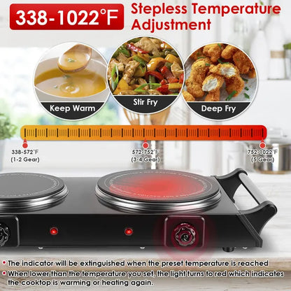 1800W Electric Double Burner Portable Heating Hot Plate Stove Countertop RV Hotplate With 5 Temperature Stepless - view 4