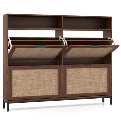 Boho Style Shoe Cabinet Cabinet With 4 Flip Drawers & Open Shelves, Freestanding Shoe Organizer For Entryway - view 3