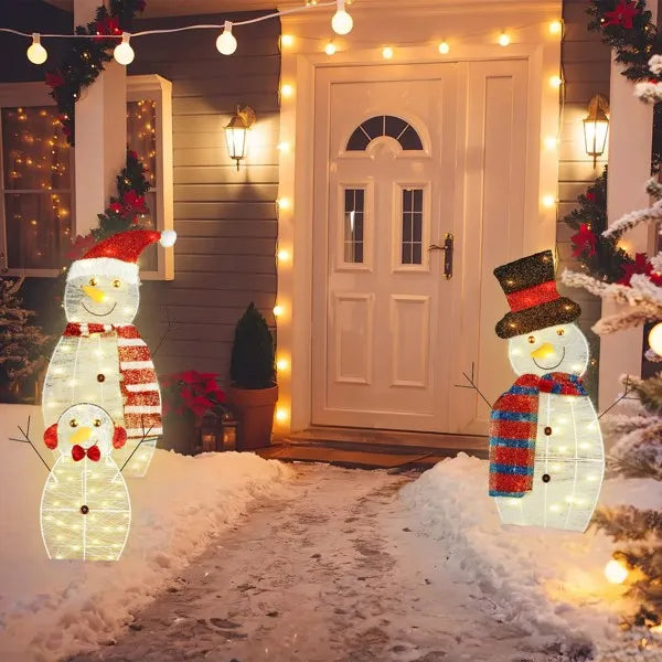 3-Piece 2D Outdoor Snowman Christmas Decorations Yard, 30 Inch Pre Lit Snowman Family With Led Lights Outside Indoor - view 4
