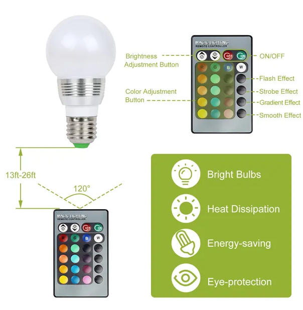 16 Colors Change LED Bulbs E27 3W RGB Dimmable Mood - view 4