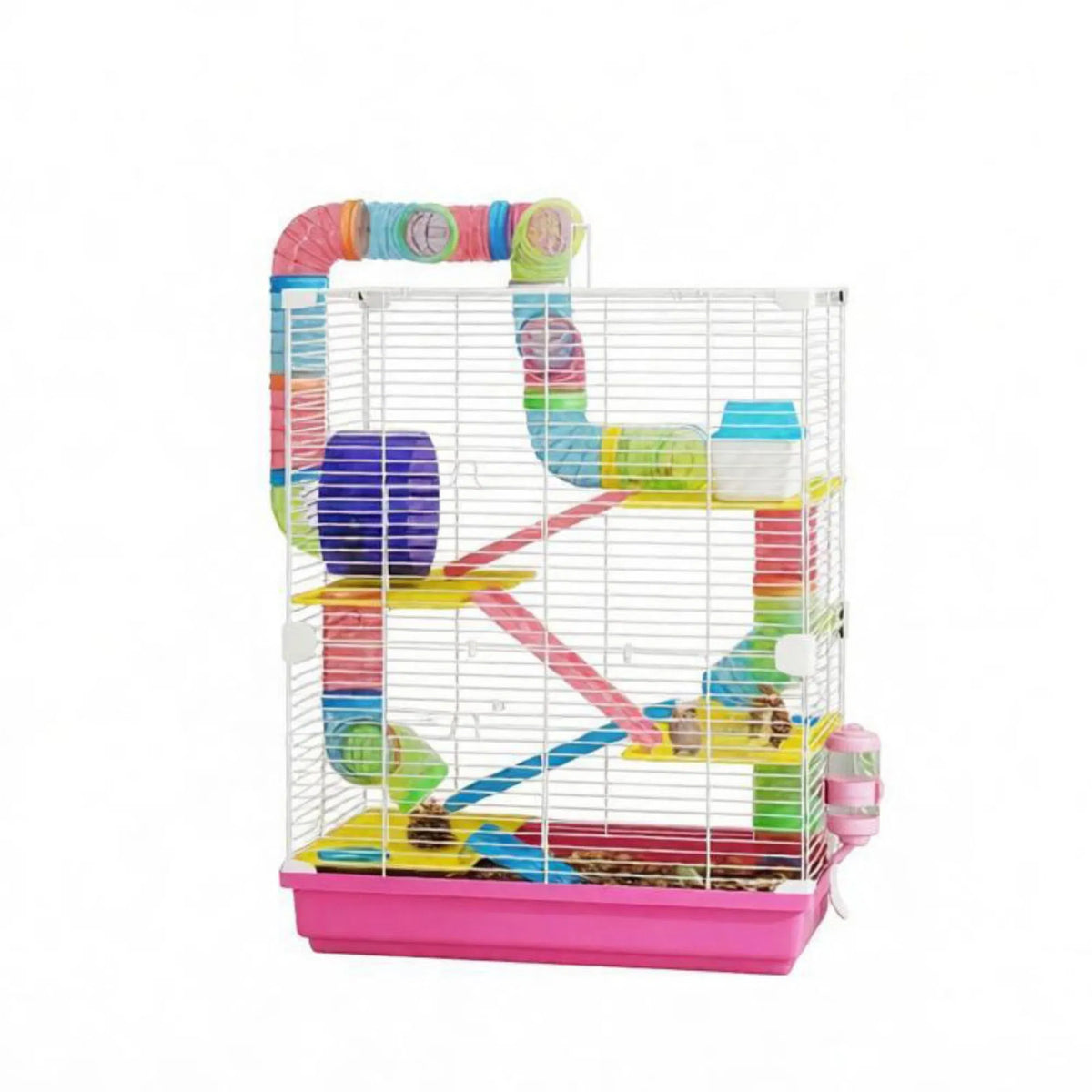 Pink 5-Tier Portable Hamster Cage for Short Trip Outing, Small Animal Travel Carrier with Tunnel Tubes - view 4