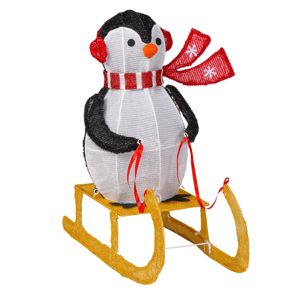 2.2FT Lighted Penguin Riding Sleigh Christmas Decorations, Pre-lit Holiday Decor With 130 Warm White LED Lights