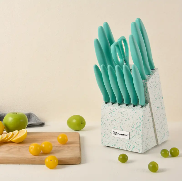 14-Piece Rainbow Colored High Carbon Stainless Steel Kitchen Knife Set, Titanium Coated Blade, Rust-Free & Super Sharp - view 7