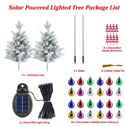 2Pcs Solar Powered Lighted Christmas Tree Urn Filler With Light Artificial Xmas Trees Light With Berries Decor Balls - view 7