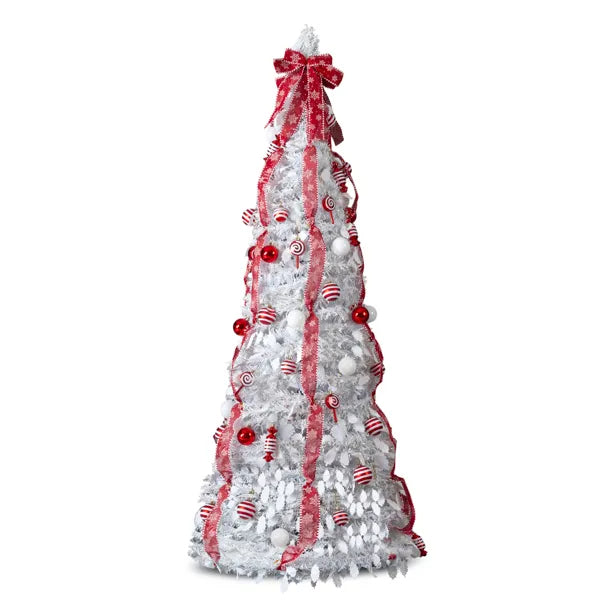 6 FT Fully Decorated Pre-lit Christmas Tree, Pop Up Artificial Xmas Tree With 100 Warm Lights And Red Ornaments