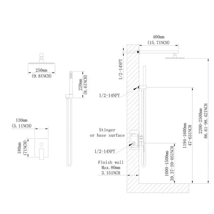 10 inch Shower Head Bathroom Luxury Rain Mixer Shower Complete Combo Set Wall Mounted - view 7