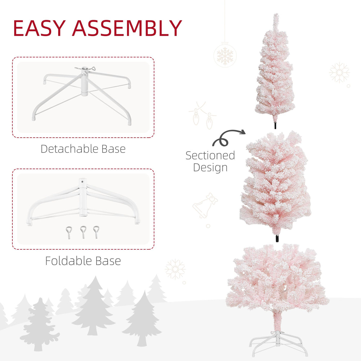 6ft Flocked Christmas Tree, Pencil Christmas Tree With Realistic Branch Tips, Folding Metal Stand - view 6