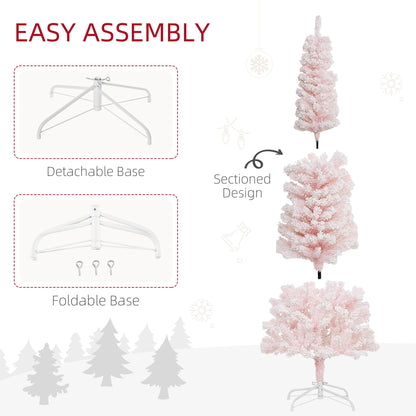 6ft Flocked Christmas Tree, Pencil Christmas Tree With Realistic Branch Tips, Folding Metal Stand - view 6