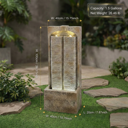 39 Inch Outdoor Water Fountain With Pump, Modern Cascading Freestanding Wall Fountain - view 7