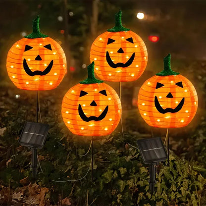 Solar Halloween Pumpkin LED Lights, Set Of 4 Big Pumpkin Stake Lights 2 Modes For Outdoor Halloween Pathway Yard Garden