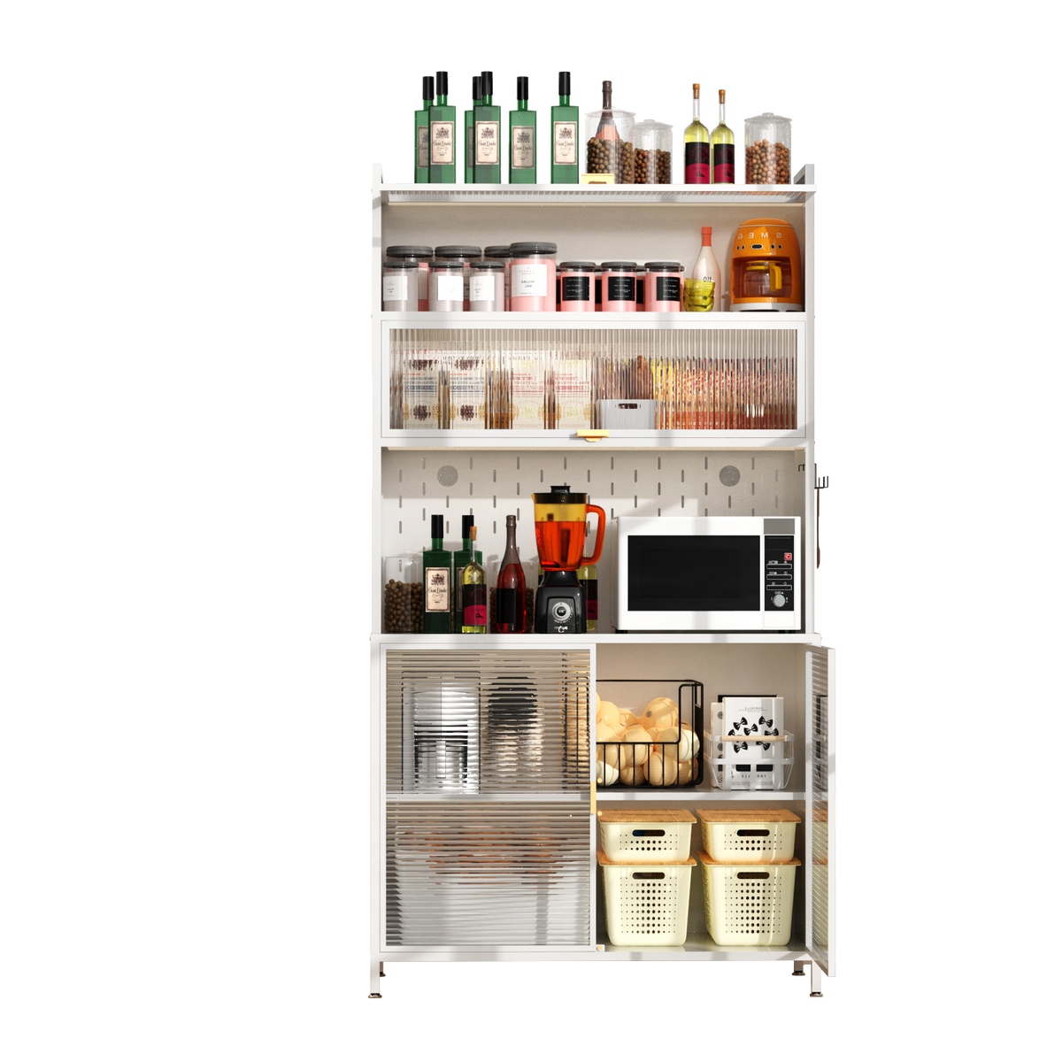 73'' Tall Kitchen Pantry Cabinet, 6 Level Flip Door With Pegboard Metal Pantry Storage Cabinet - view 2