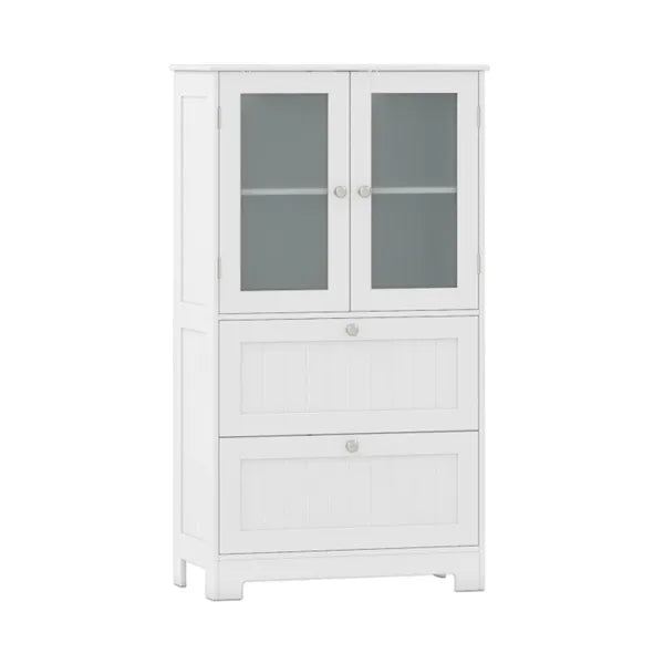 Freestanding Floor Storage Cabinet With Adjustable Shelf & 2 Drawers, Frosted Tempered Glass Door Sideboard - view 3