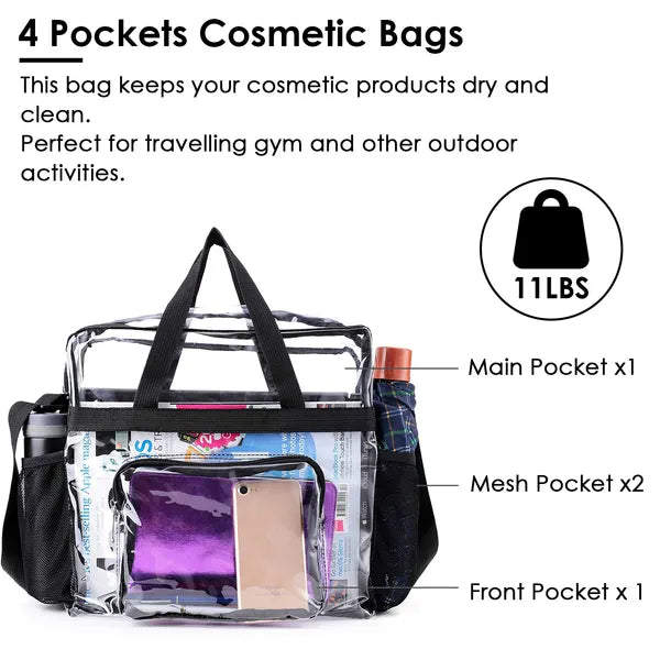 Clear Crossbody Bag Stadium Approved Clear Transparent Shoulder Bag See Through Zip Pouch Tote Bag Handbag With 11LBS - view 3