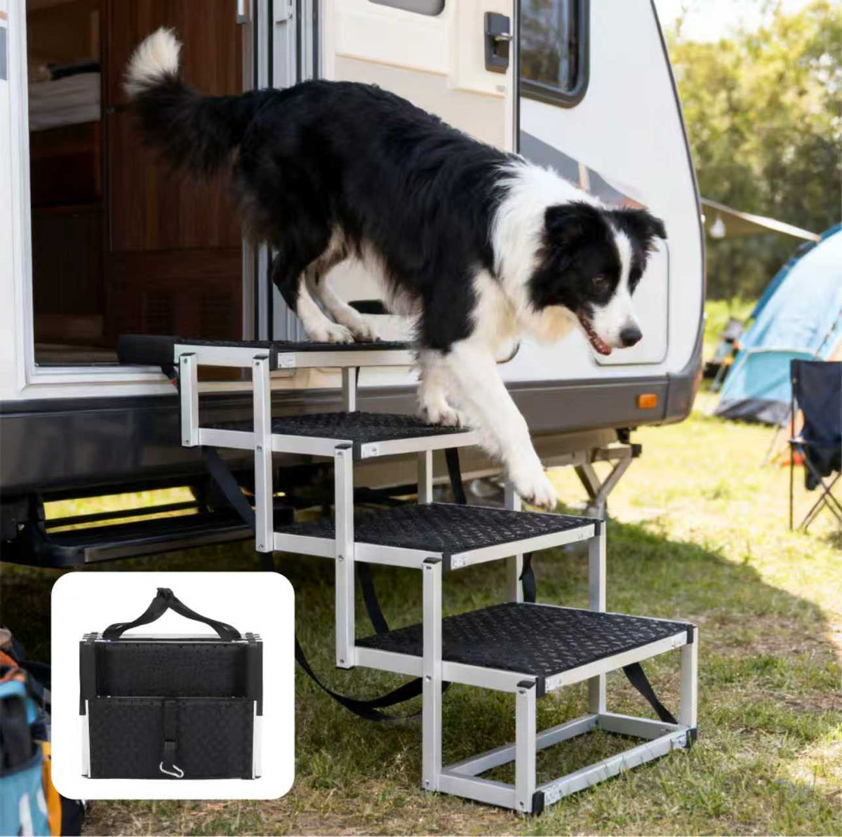 Foldable Dog Ramp For Cars, SUVs, Trucks, Portable Pet Dog Stairs For Large Dogs With Non-Slip Surface & Reinforced