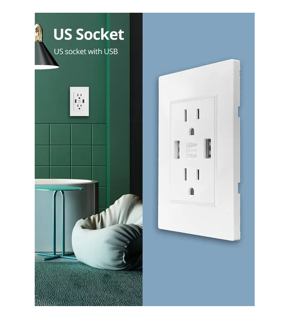 Dual USB Wall Outlet Port 15A Power Socket Charger AC Receptacle Plate Panel 110 - view 2