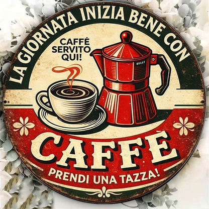 1pc 8x8in Italian Shop Decorative Sign, 2D Flat Round Plaque, Round Plaque, Vintage Kitchen Bar Restaurant Wall Decor