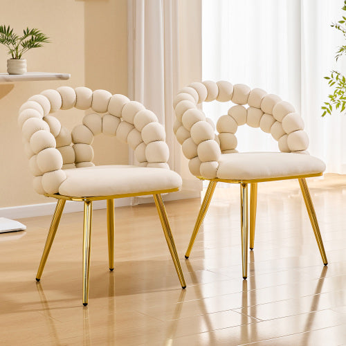 Modern Velvet Dining Chair With Bubble Back, Accent Chair With Gold Metal Legs