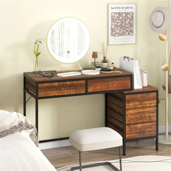 Home Office Dual Desktop Desk With 5 Storage Drawers, Powder-Coated Metal Frame Engineered Wood - view 5