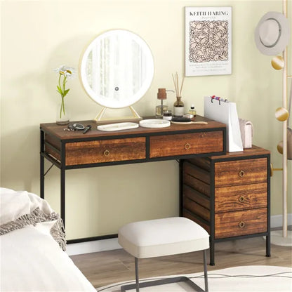 Home Office Dual Desktop Desk With 5 Storage Drawers, Powder-Coated Metal Frame Engineered Wood - view 5