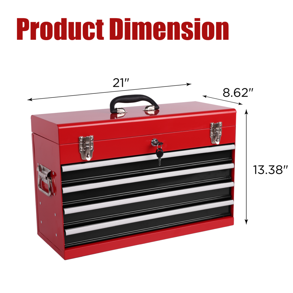 Heavy Duty Metal Tool Box, 21-inch, Portable Metal Tool Box With 4 Drawers, Small Tool Chest With EVA Liners - view 4
