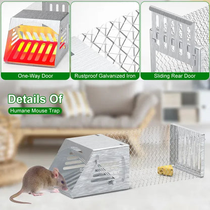 2Pcs Humane Mouse Trap Cage No Assembly Need Automatic Continuous Rat Trap With Single Way Door Reusable Catch - view 3