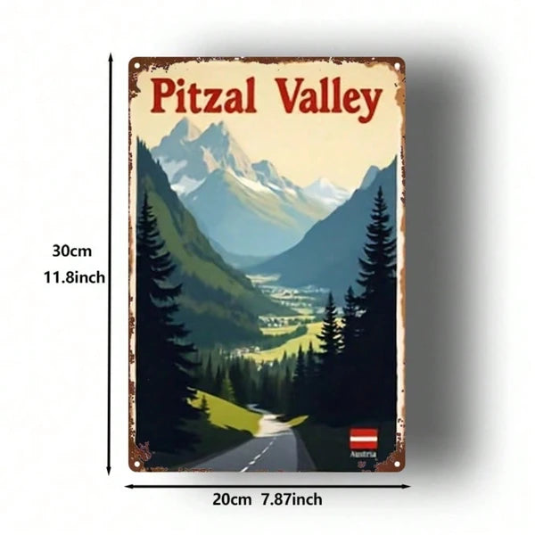 1pc 2D Flat Metal Sign Austrian Pitz Valley Scenic Painting Square Iron Wall Art 8x12 Inch For Home Bar Garage Club - view 2
