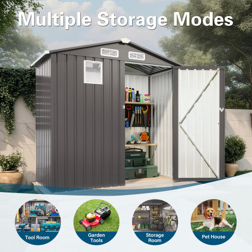 6X 3.6FT Metal Outdoor Storage Shed, Tool Shed With Peaked Roof Watertight With Clear Window And Lockable Door Compact - view 4