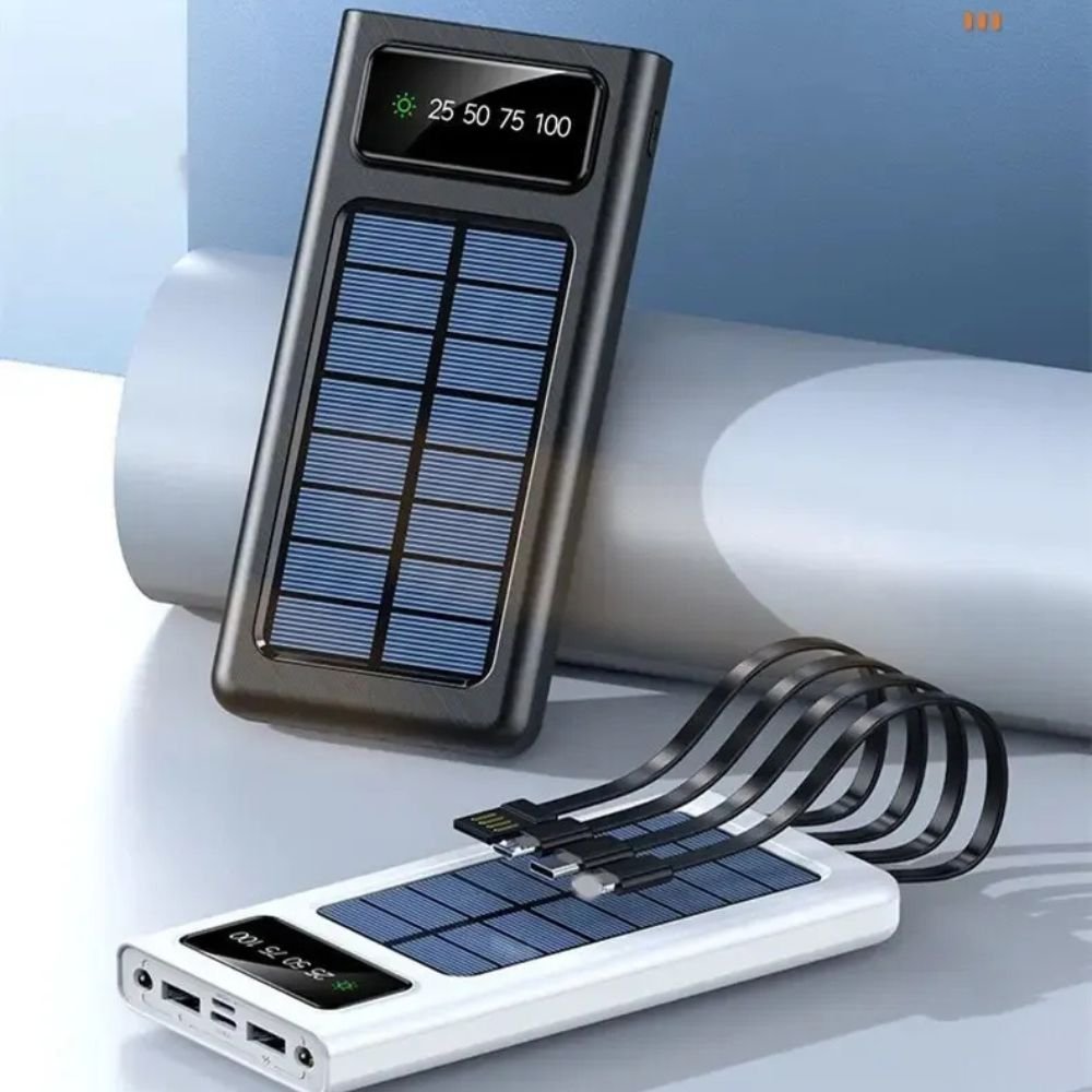 Power bank solar con cables integrados