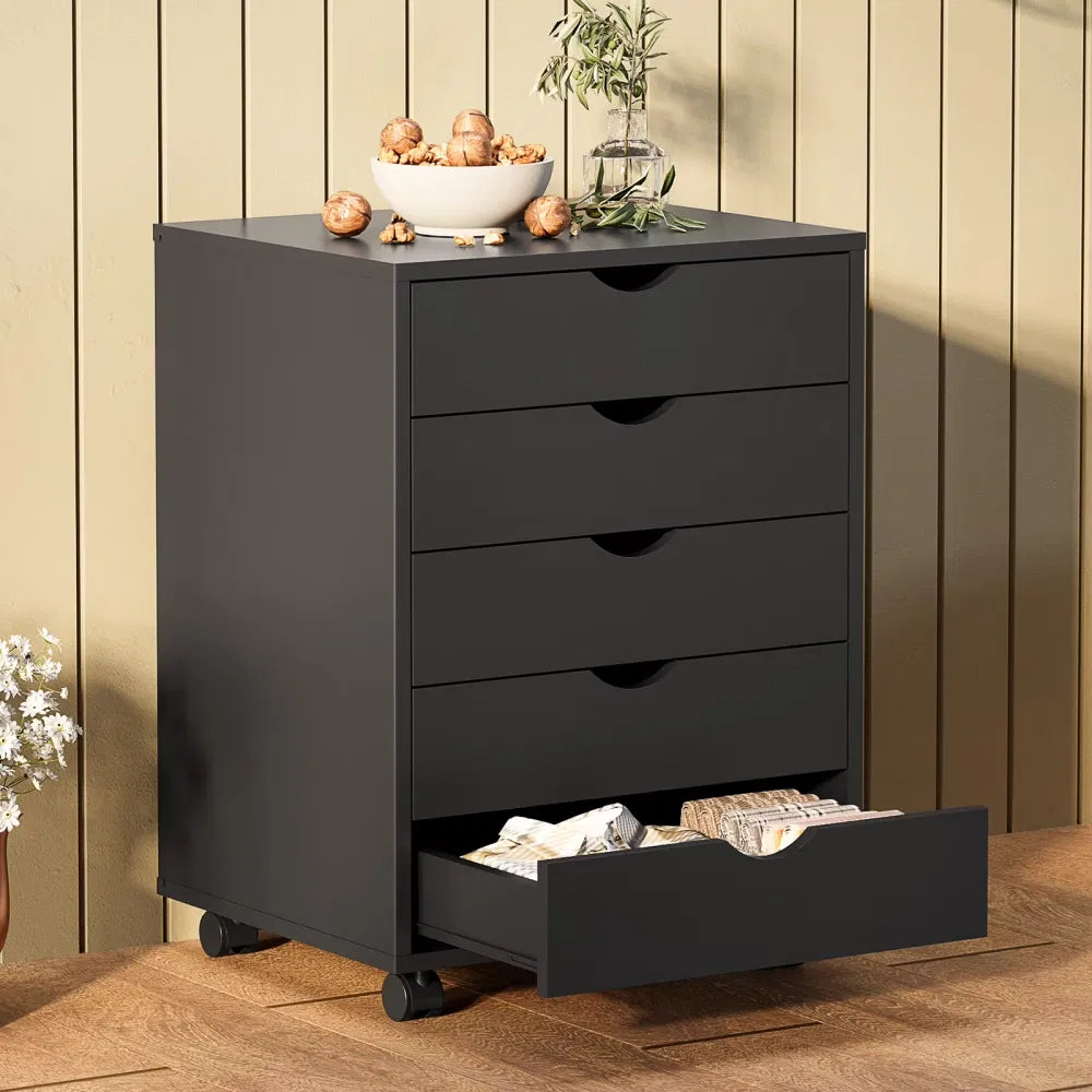 5 DrawerStorageCabinet with Wheels for Bedroom,Home, Office Organization, Black - view 2