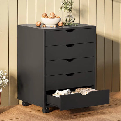 5 DrawerStorageCabinet with Wheels for Bedroom,Home, Office Organization, Black - view 2