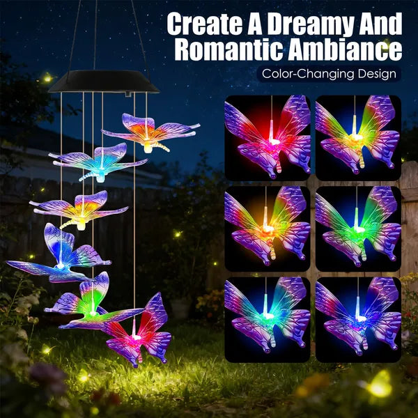 Solar Butterfly Wind Chime 7 Color Changing Wind Chime For Outside IPX4 Waterproof Outdoor Garden Yard Decor - view 9