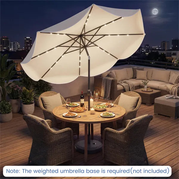 10 Ft Solar Powered Patio Umbrella With 24 LED Lights, Beige Outdoor Market Umbrella - view 6