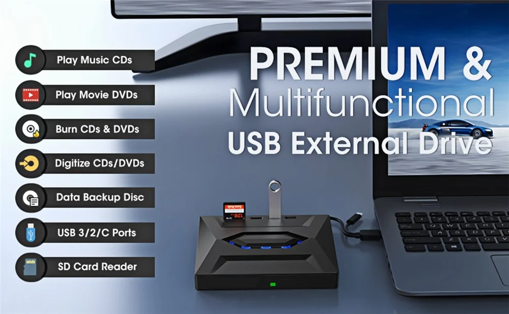 Grabadora externa de CD/DVD USB 3.0