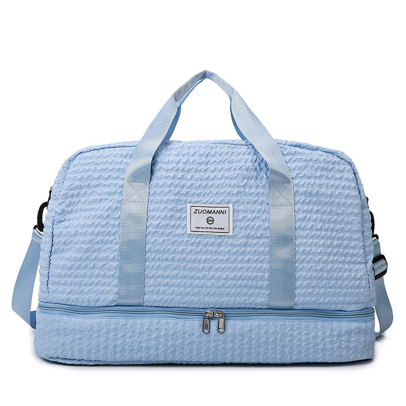 Solid Color Travel Duffle Bag With Ruched Design Portable Luggage Bag Dry And Wet Separation Fitness Gym Shoulder Bag - view 9