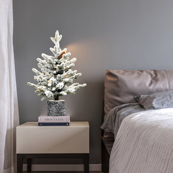 Artificial 2ft Decorated Flocking Basin Tree With 189 PE PVC Mixed Branch Tips, Pine Conex3, 30L Wram White Light - view 2