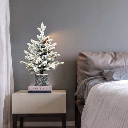 Artificial 2ft Decorated Flocking Basin Tree With 189 PE PVC Mixed Branch Tips, Pine Conex3, 30L Wram White Light - view 2