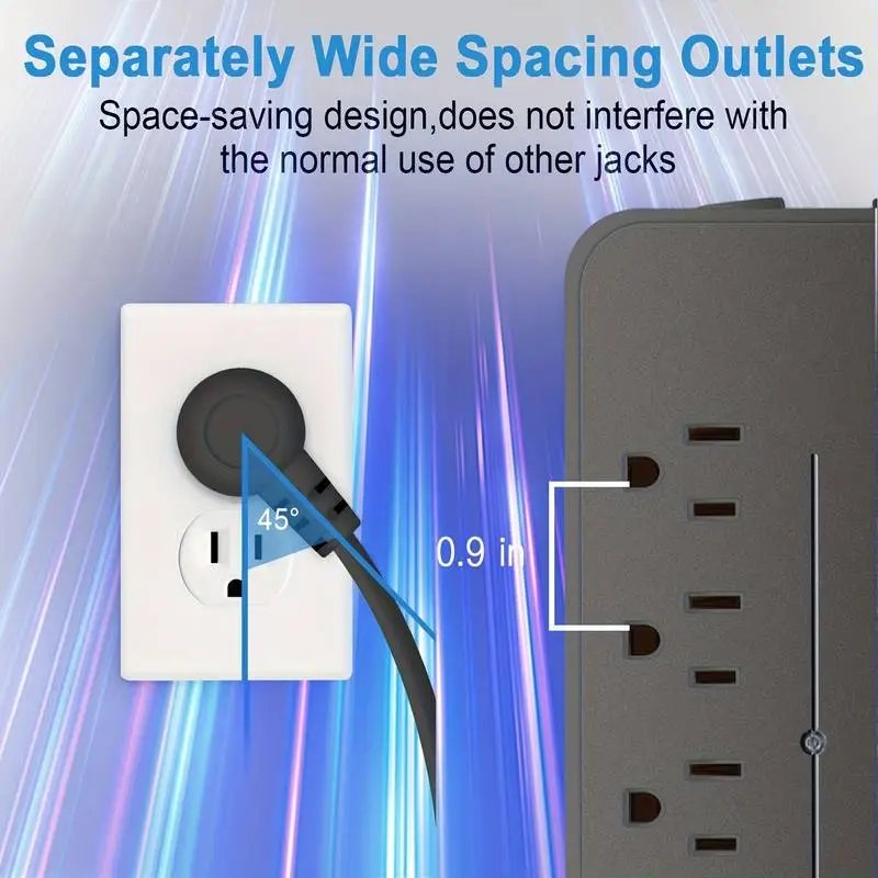 Regleta con protector de picos — 8 tomas + USB