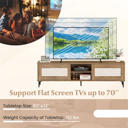 63 Entertainment Center With Open Shelves, 5 Metal Legs Cable Management TV Console - view 2