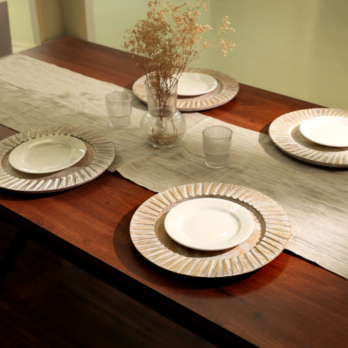 Handcrafted Wood White Charger Plate Wooden Dinning Placemat Artisan Wood Tableware - view 7