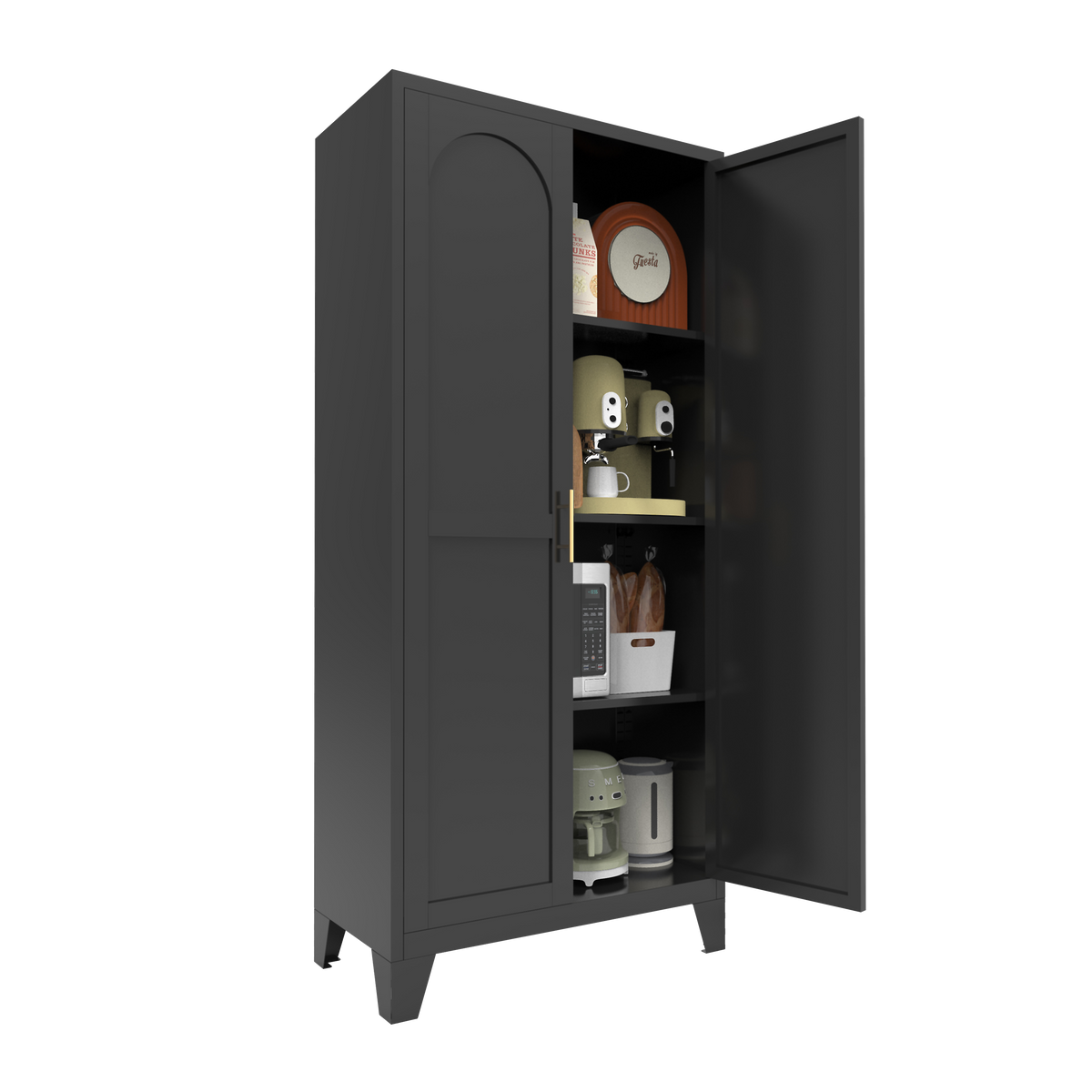 61'' 2 Shapely Doors Cabinet, Metal Storage Cabinet With Doors And Adjustable Shelves, For Bedroom, Living Room Black - view 6