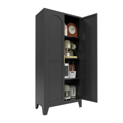 61'' 2 Shapely Doors Cabinet, Metal Storage Cabinet With Doors And Adjustable Shelves, For Bedroom, Living Room Black - view 6