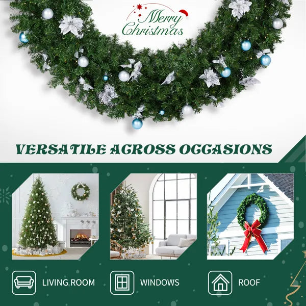 60in Pre-lit Christmas Wreath, Lighted Artificial Xmas Wreath With 220 Cold & Warm White Lights And 600 PVC Tips - view 8