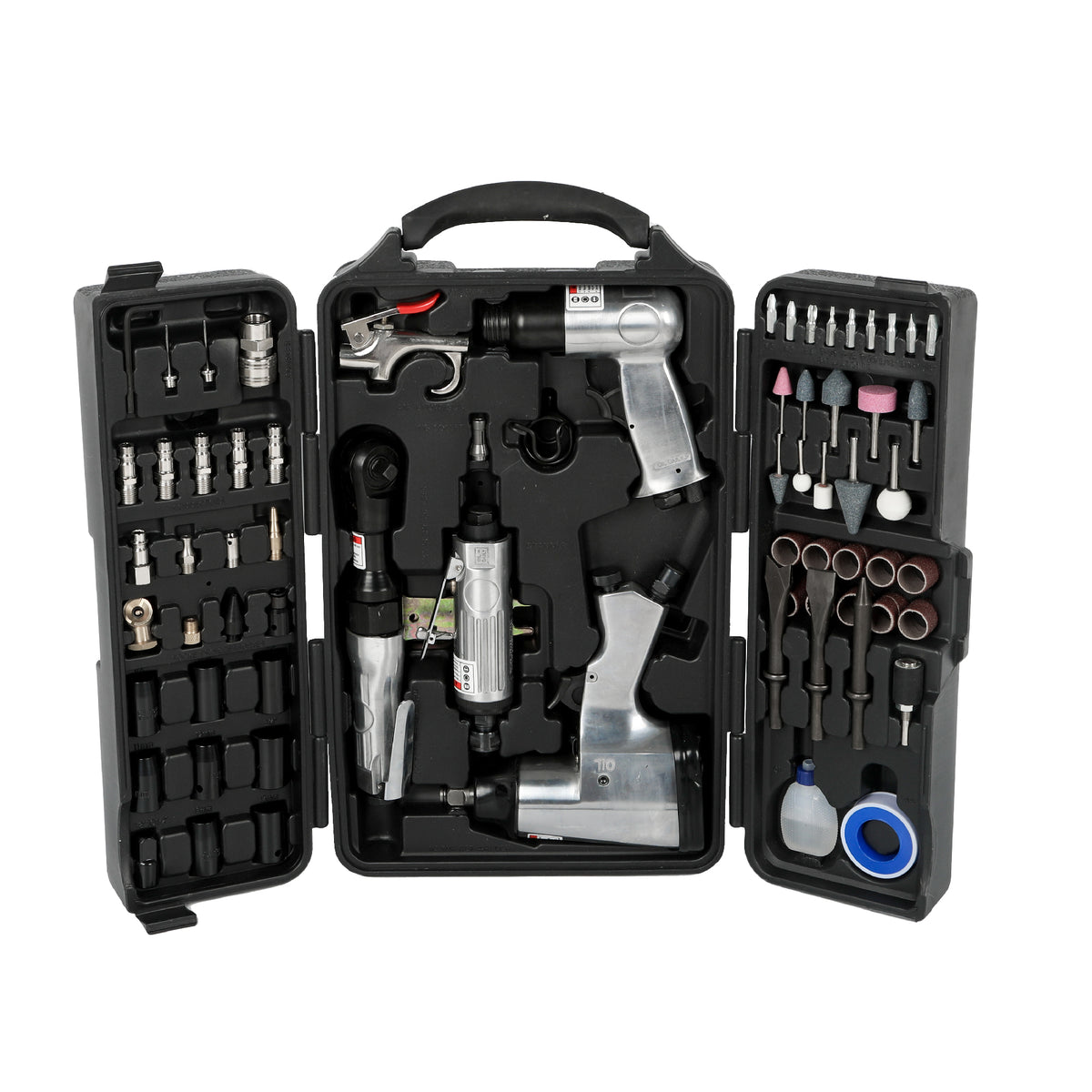 71 Piece Air Tool And Accessories Kit, Impact Wrench, Air Ratchet, Die Grinder, Aire Hammer, Hose Fittings, Storage Case