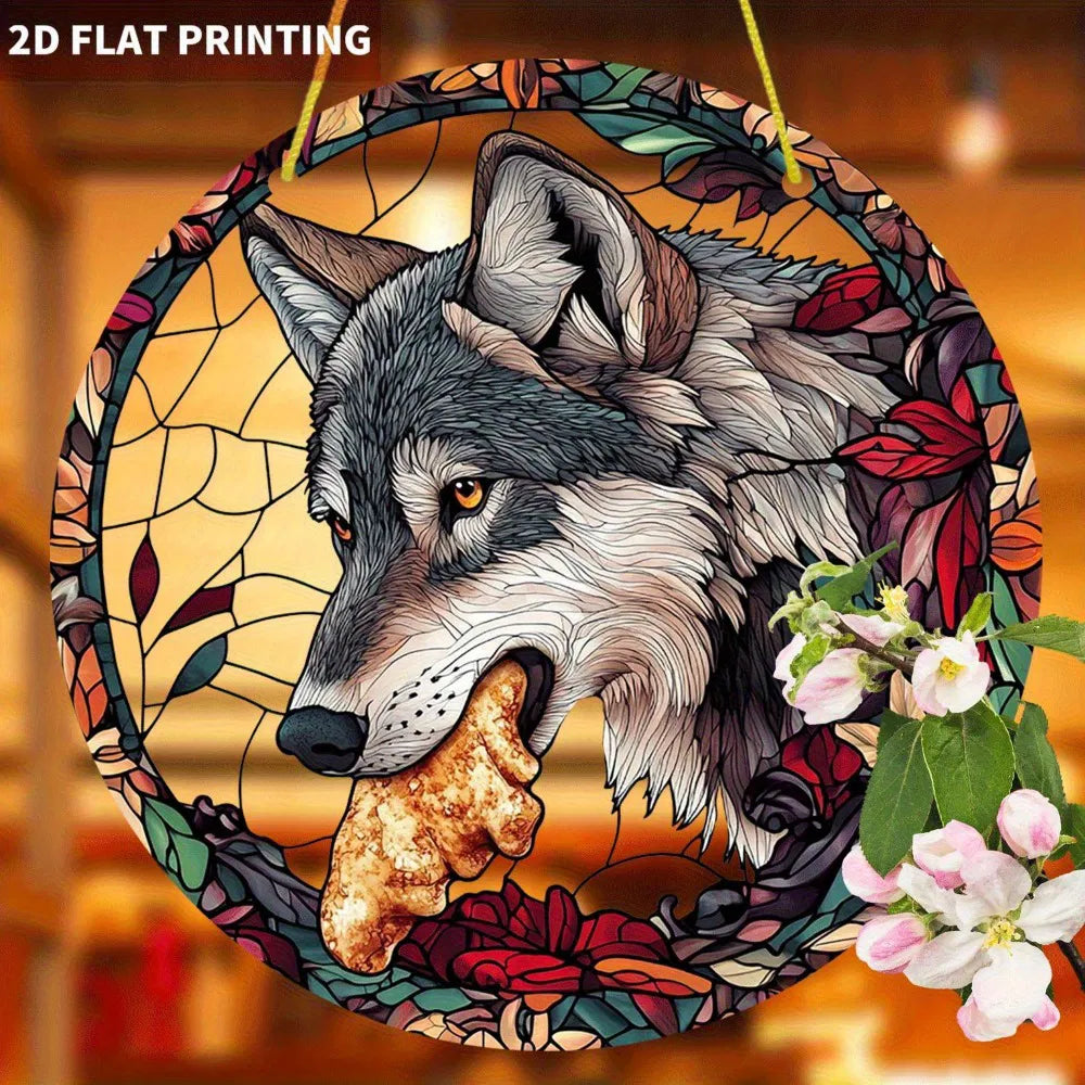 Autumn Floral Bohemian Wolf Acrylic Hanging Wall Art Home Decor Thanksgiving Gift - view 4
