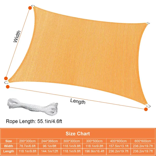 Rectangle Shade Sails Top Canopy 98 UV Block Awning Shelter 185GSM HDPE Patio Cover With Snap Hooks Ropes For Outdoor - view 2