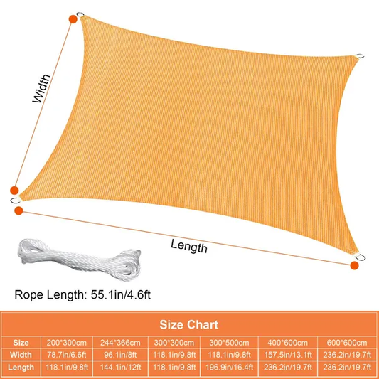 Rectangle Shade Sails Top Canopy 98 UV Block Awning Shelter 185GSM HDPE Patio Cover With Snap Hooks Ropes For Outdoor - view 2