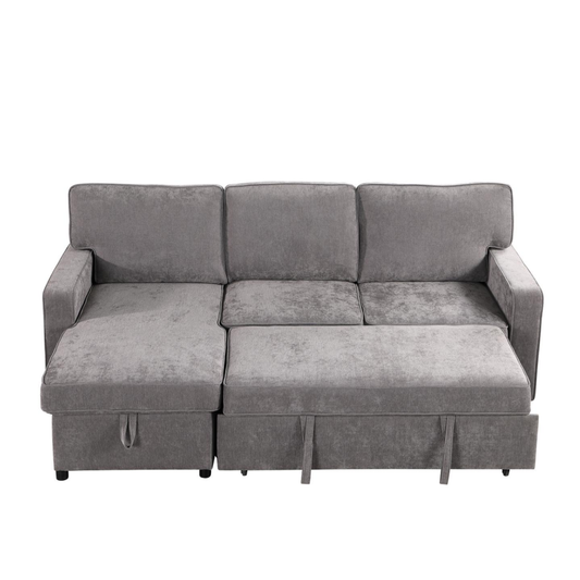 Upholstery Sleeper GREY Sectional Sofa With Storage Space, USB Port, 2 Cup Holders On Back Cushions - view 2